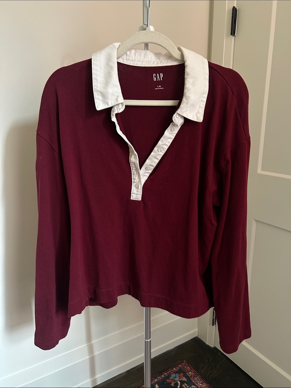 GAP Maroon Cropped Rugby Polo Shirt in Red Delicious